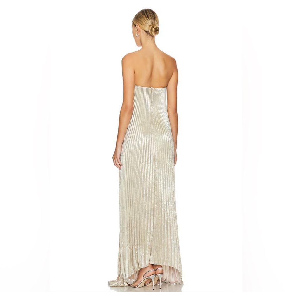 L’IDEE Strapless Metallic Pleated Evening Gown in Champagne - Picture 2 of 10